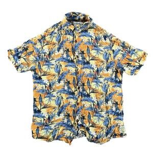 Jimmy Buffett Margaritaville Men’s Hawaiian Shirt Orange Floral Parrots Small